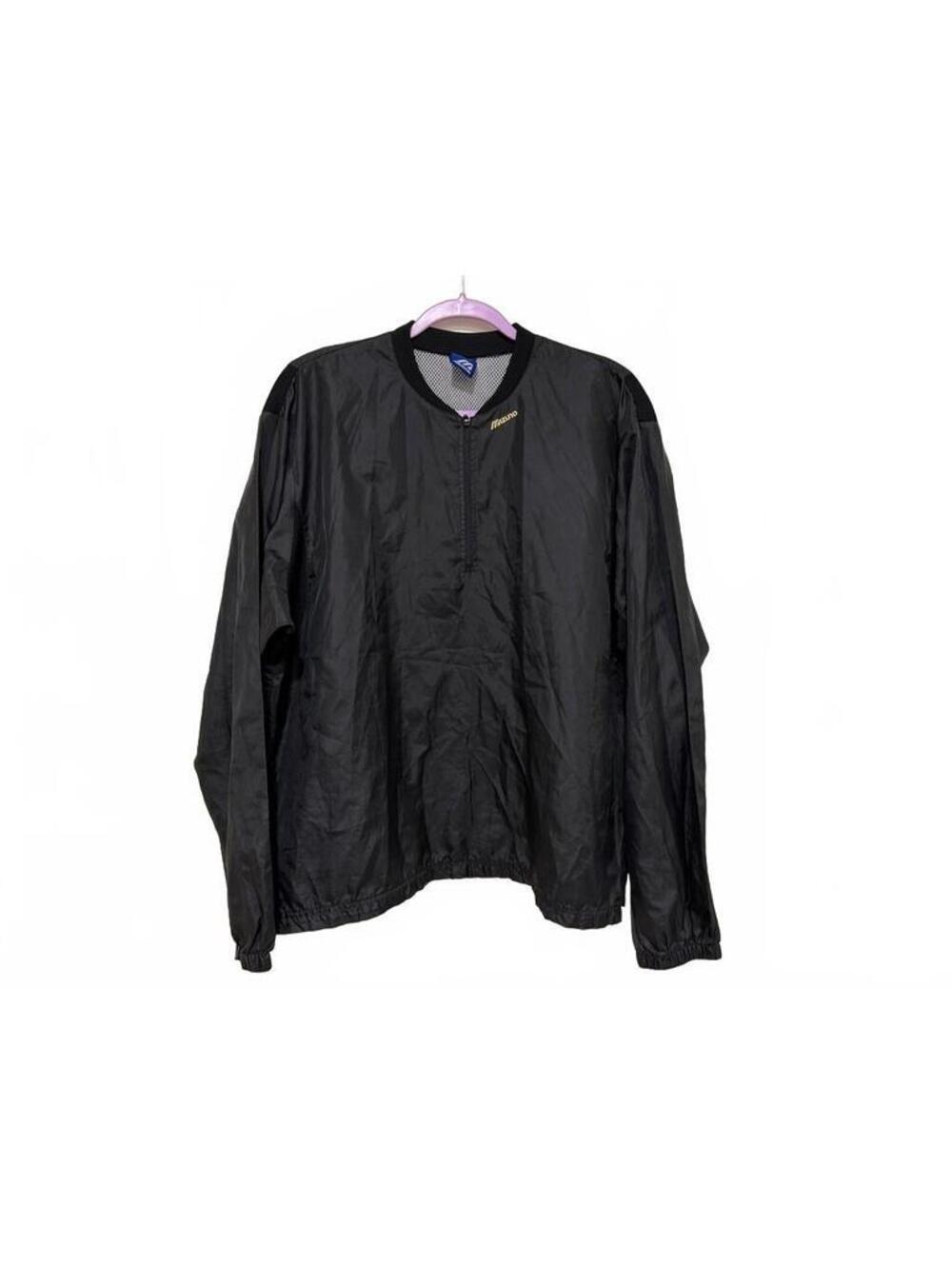 Vintage Mizuno Men’s 42-44L Black Pullover Windbreaker Jacket Gold Logo